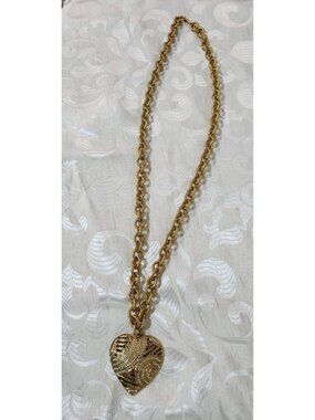 Jay Feinberg Puffy Heart Gold-Tone Necklace With Black & Clear Pave Crystals
